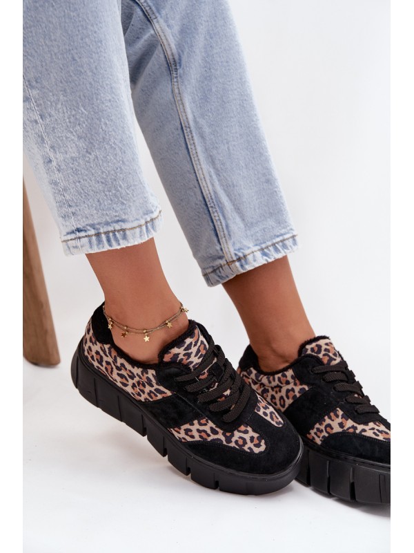 Suede Insulated Sneakers for Women on a Thick Platform Vinceza 66841 Panther Black