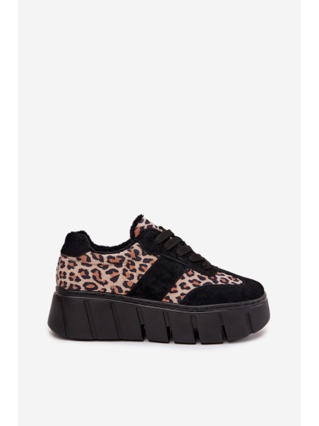 Suede Insulated Sneakers for Women on a Thick Platform Vinceza 66841 Panther Black