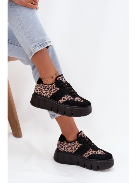 Suede Insulated Sneakers for Women on a Thick Platform Vinceza 66841 Panther Black