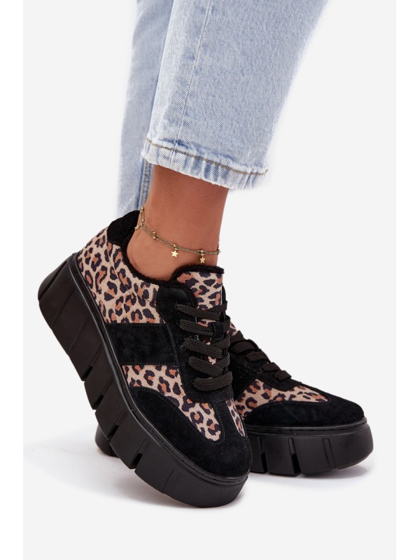 Suede Insulated Sneakers for Women on a Thick Platform Vinceza 66841 Panther Black
