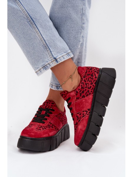 Suede Insulated Women's Sneakers On a Thick Platform Vinceza 66841 Leopard Red