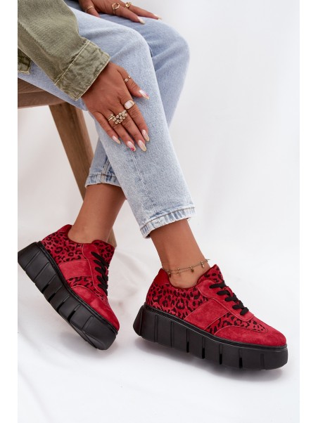 Suede Insulated Women's Sneakers On a Thick Platform Vinceza 66841 Leopard Red