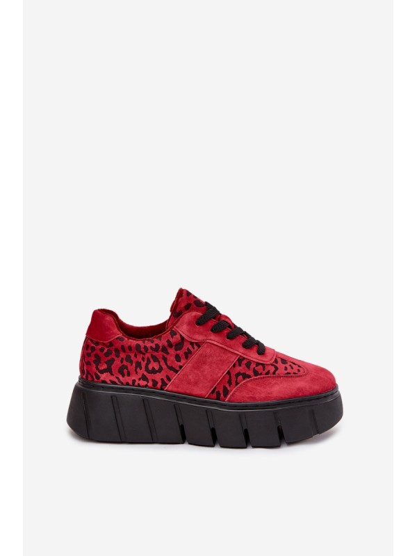 Suede Insulated Women's Sneakers On a Thick Platform Vinceza 66841 Leopard Red