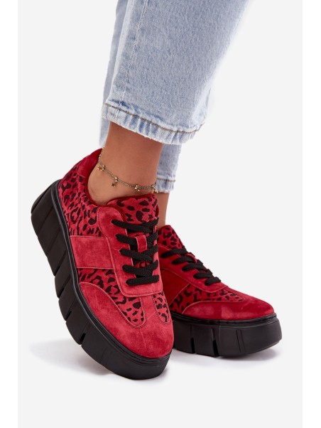 Suede Insulated Women's Sneakers On a Thick Platform Vinceza 66841 Leopard Red