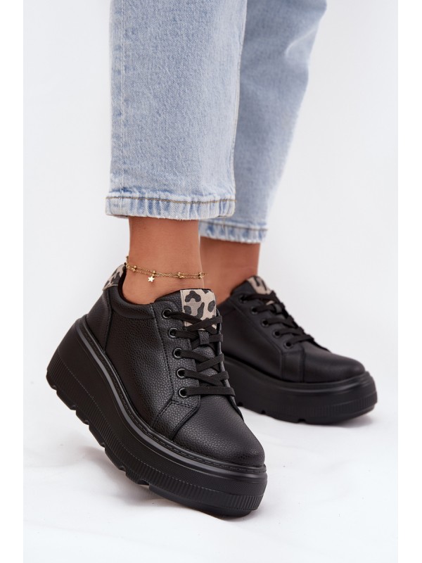Leather Women's Sneakers On Platform Leopard Vinceza 89144 Black