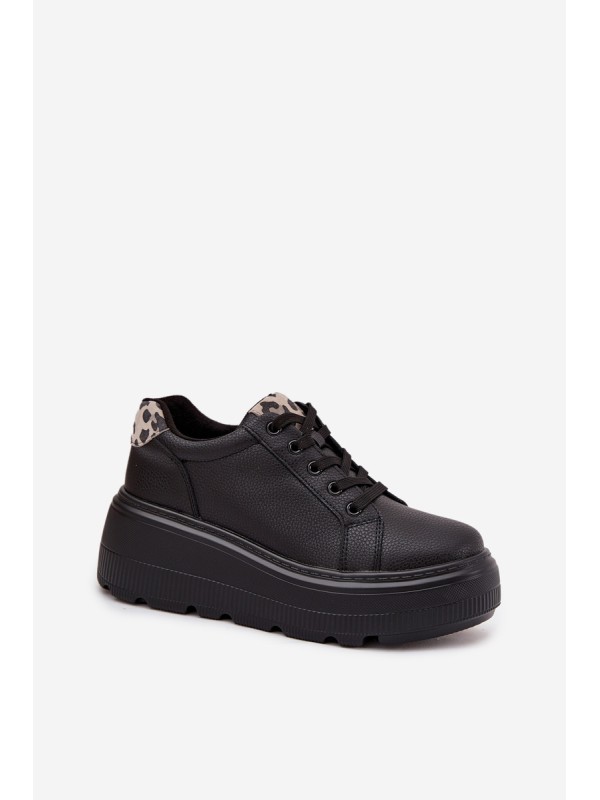 Leather Women's Sneakers On Platform Leopard Vinceza 89144 Black