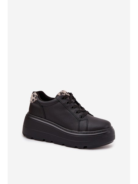Leather Women's Sneakers On Platform Leopard Vinceza 89144 Black
