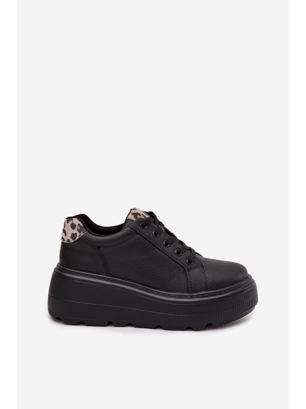 Leather Women's Sneakers On Platform Leopard Vinceza 89144 Black