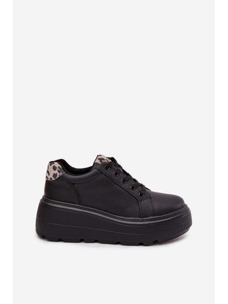 Leather Women's Sneakers On Platform Leopard Vinceza 89144 Black