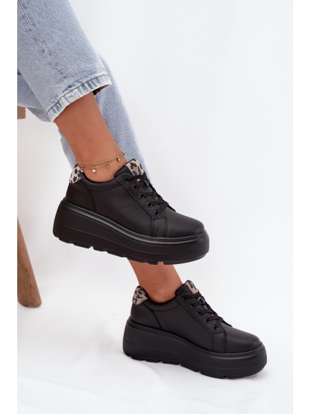 Leather Women's Sneakers On Platform Leopard Vinceza 89144 Black