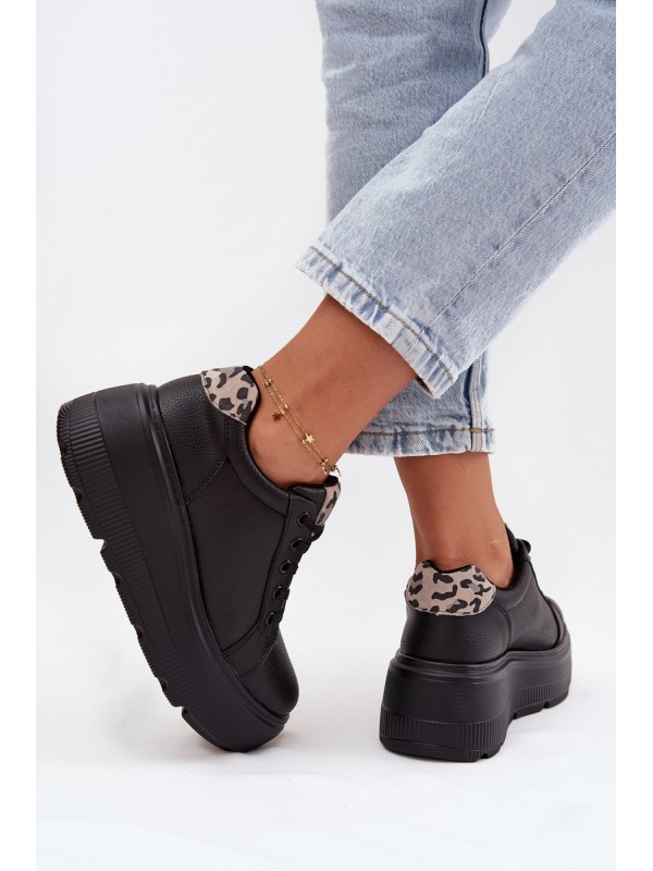 Leather Women's Sneakers On Platform Leopard Vinceza 89144 Black