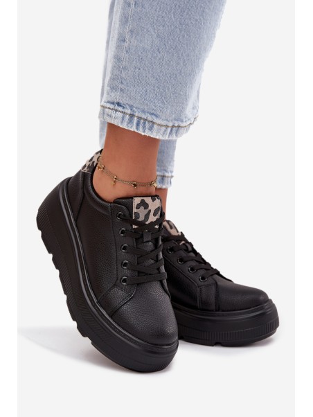 Leather Women's Sneakers On Platform Leopard Vinceza 89144 Black