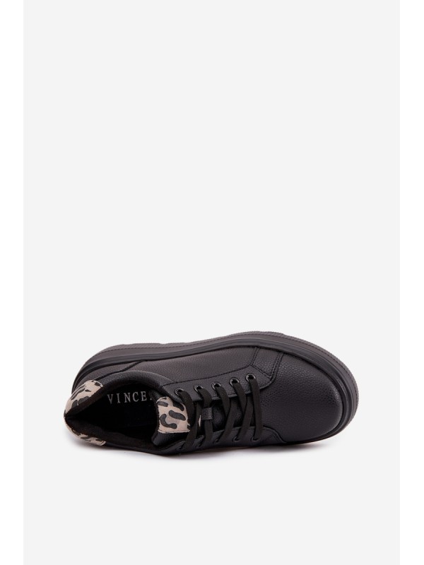 Leather Women's Sneakers On Platform Leopard Vinceza 89144 Black