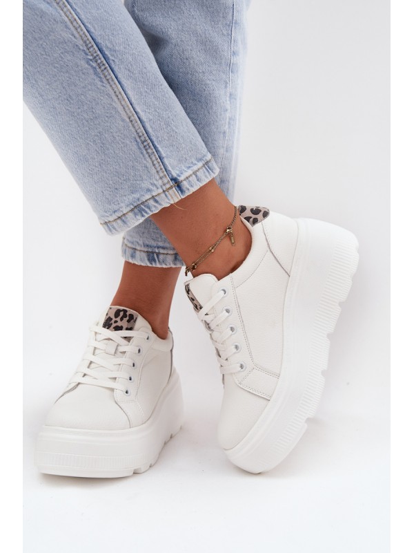 Leather Women's Sneakers on Platform Panterka Vinceza 89144 White