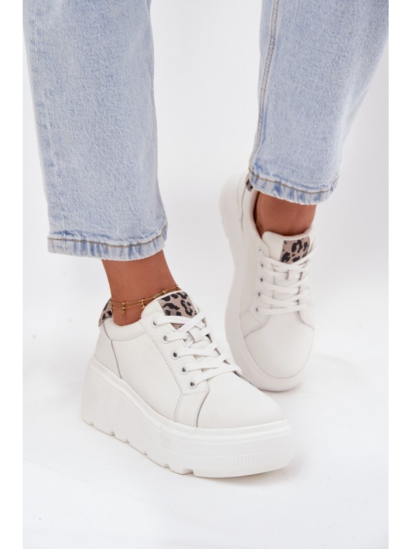 Leather Women's Sneakers on Platform Panterka Vinceza 89144 White