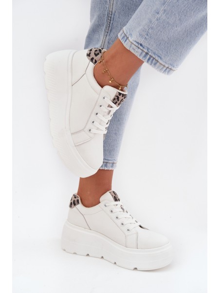 Leather Women's Sneakers on Platform Panterka Vinceza 89144 White