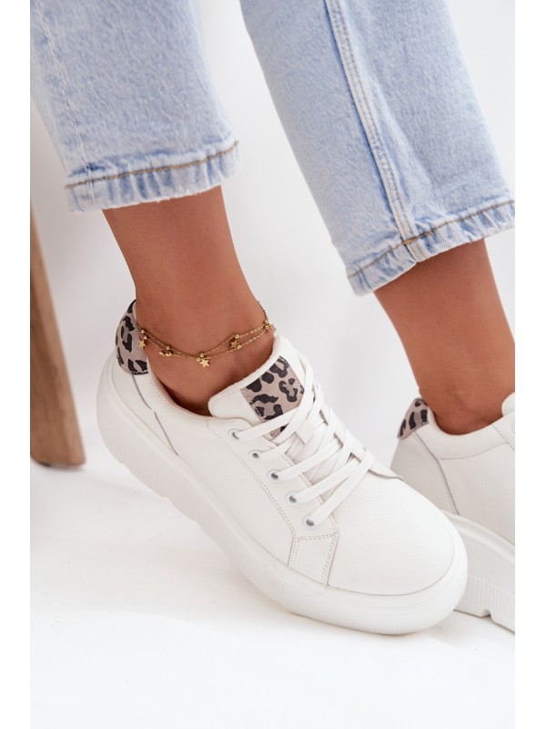 Leather Women's Sneakers on Platform Panterka Vinceza 89144 White