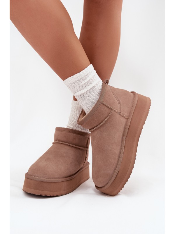 Suede Snow Boots for Women on Platform Vinceza 97962 Beige