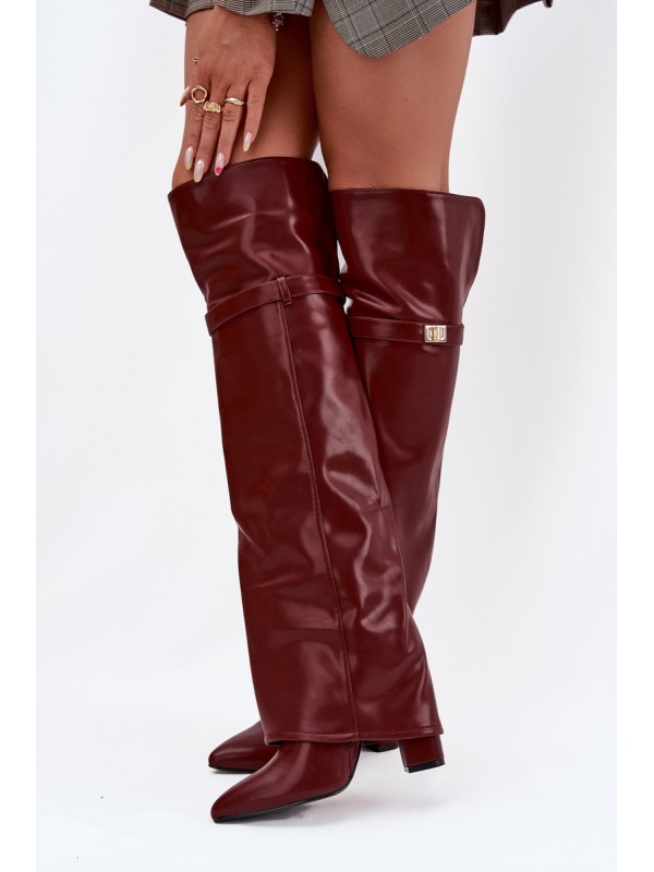 Insulated Boots with Turned Over Shaft Over the Knee Block Heel Bordeaux Serelle 2