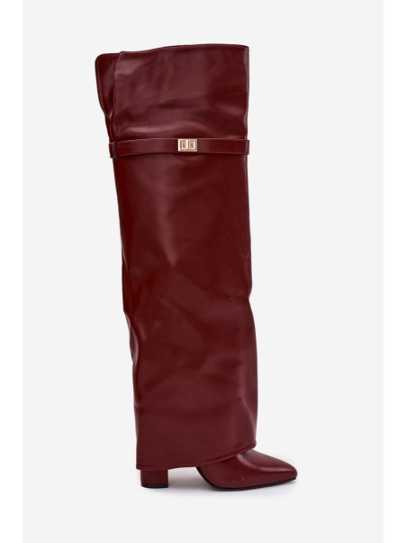 Insulated Boots with Turned Over Shaft Over the Knee Block Heel Bordeaux Serelle