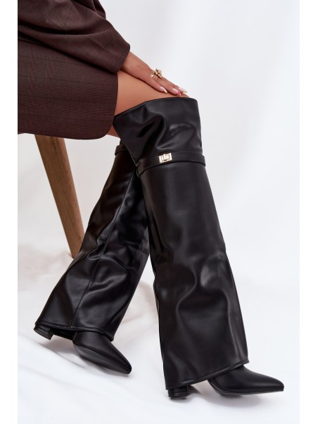 Insulated boots with turned-up shaft over the knee block heel black Serelle