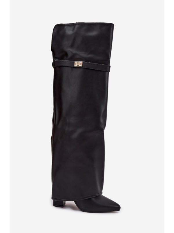 Insulated boots with turned-up shaft over the knee block heel black Serelle