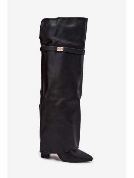 Insulated boots with turned-up shaft over the knee block heel black Serelle