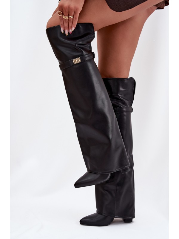 Insulated boots with turned-up shaft over the knee block heel black Serelle