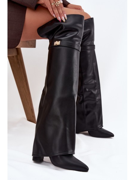 Insulated boots with turned-up shaft over the knee block heel black Serelle