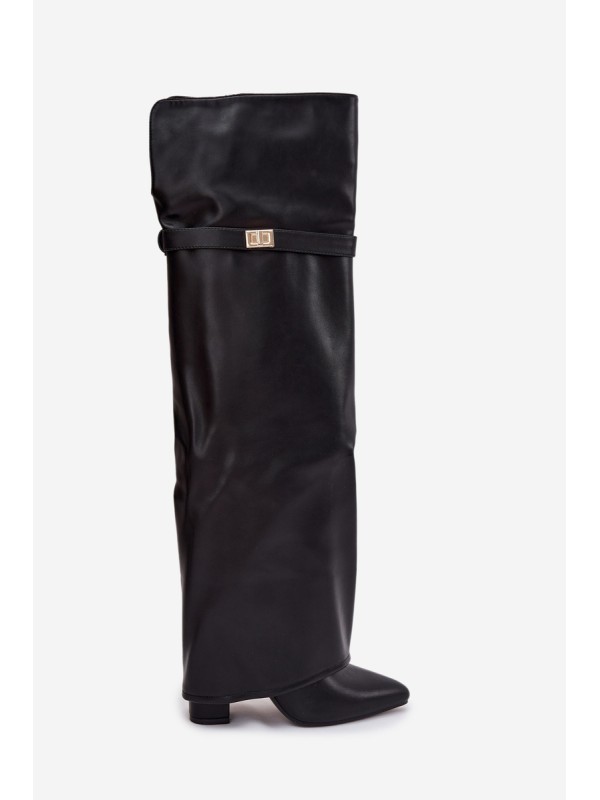 Insulated boots with turned-up shaft over the knee block heel black Serelle