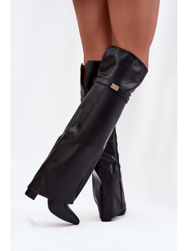 Insulated boots with turned-up shaft over the knee block heel black Serelle