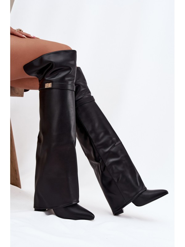 Insulated boots with turned-up shaft over the knee block heel black Serelle