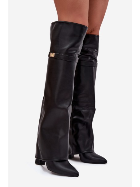 Insulated boots with turned-up shaft over the knee block heel black Serelle