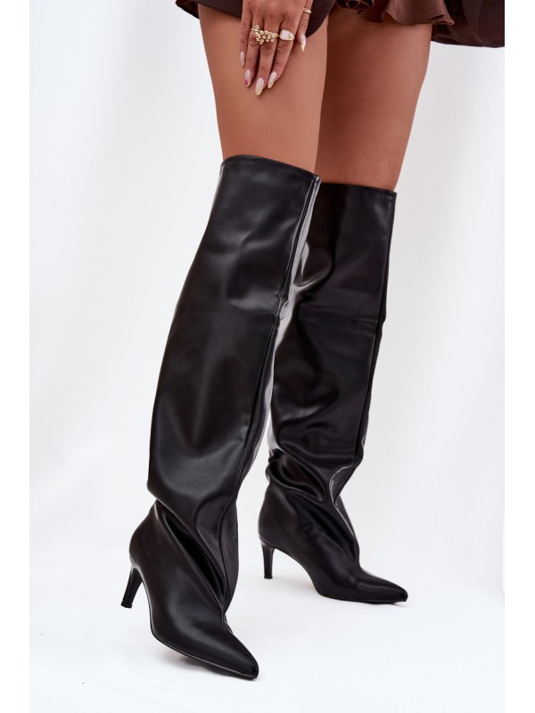 Women's High Heel Slip-On Boots Black Mavilla