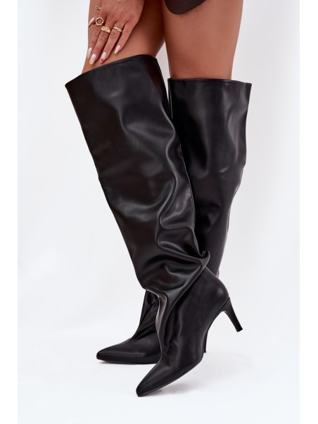 Women's High Heel Slip-On Boots Black Mavilla