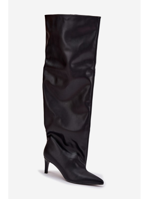 Women's High Heel Slip-On Boots Black Mavilla