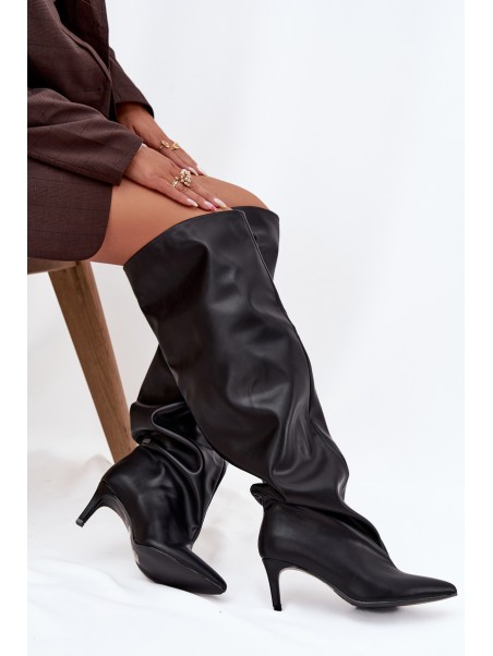 Women's High Heel Slip-On Boots Black Mavilla