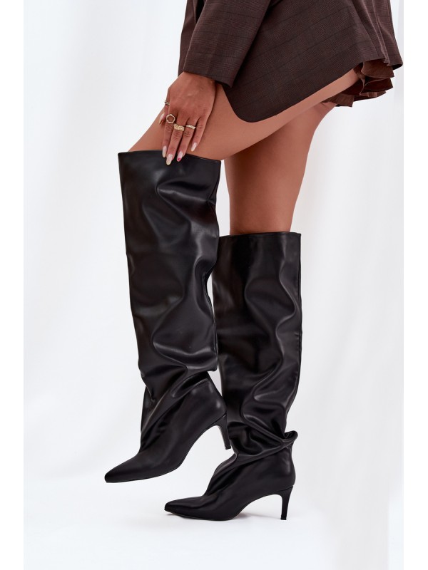 Women's High Heel Slip-On Boots Black Mavilla