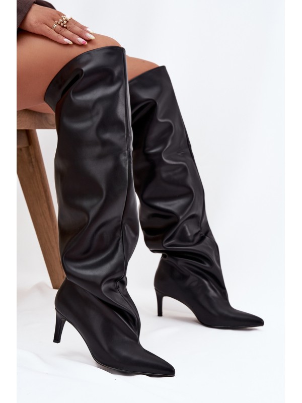 Women's High Heel Slip-On Boots Black Mavilla