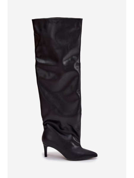 Women's High Heel Slip-On Boots Black Mavilla