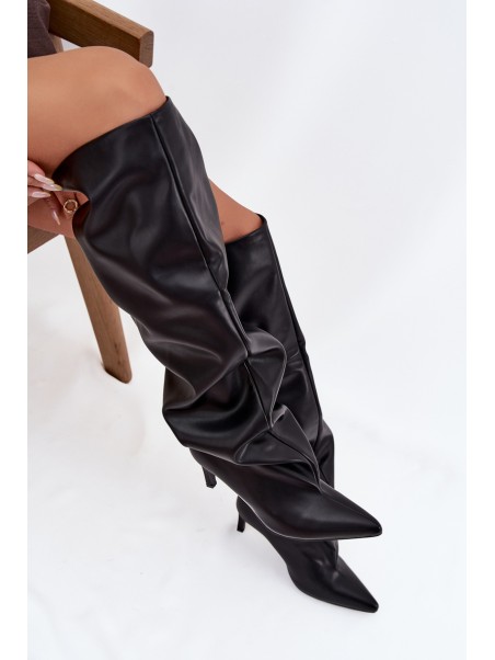 Women's High Heel Slip-On Boots Black Mavilla