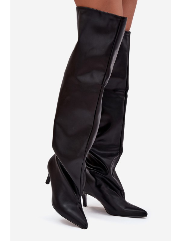 Women's High Heel Slip-On Boots Black Mavilla