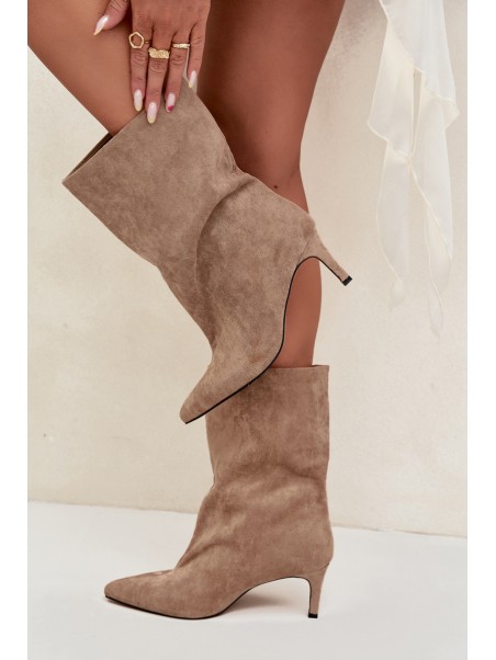 Slip-on Women's Heeled Boots Beige Solvienne