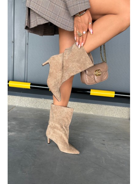 Slip-on Women's Heeled Boots Beige Solvienne
