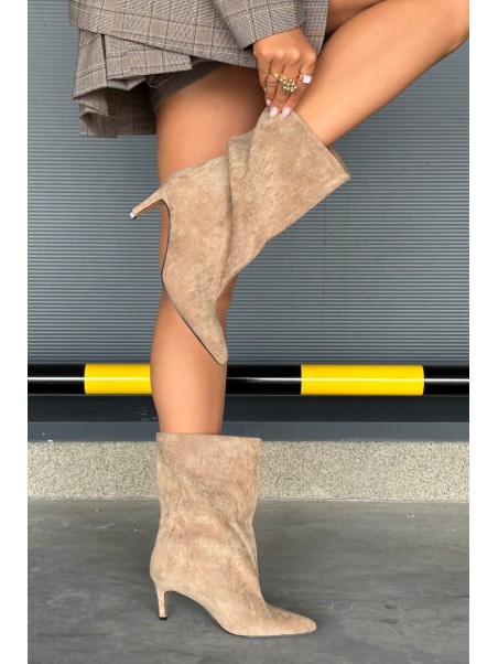 Slip-on Women's Heeled Boots Beige Solvienne