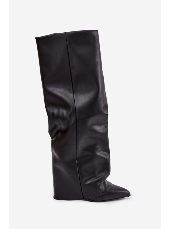 Insulated Women's Boots with Turned Cuff on Heel Black Elivira