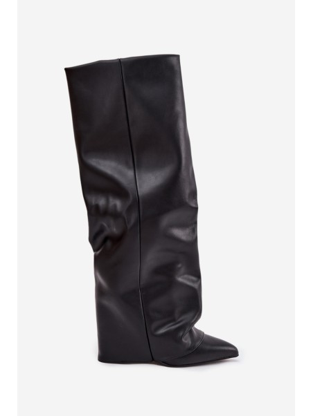 Insulated Women's Boots with Turned Cuff on Heel Black Elivira
