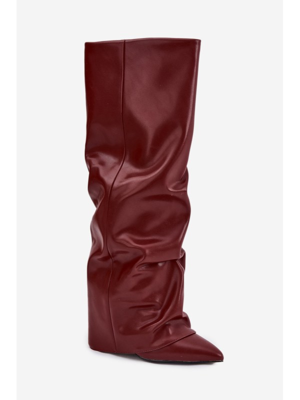 Insulated Women's Boots with Rolled Shaft on a Heel Bordeaux Elivira