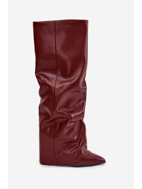 Insulated Women's Boots with Rolled Shaft on a Heel Bordeaux Elivira