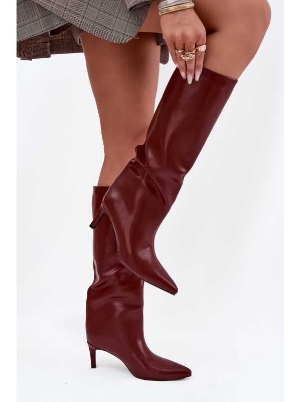 Women's Slip-On Insulated Boots on Heel Bordeaux Olive